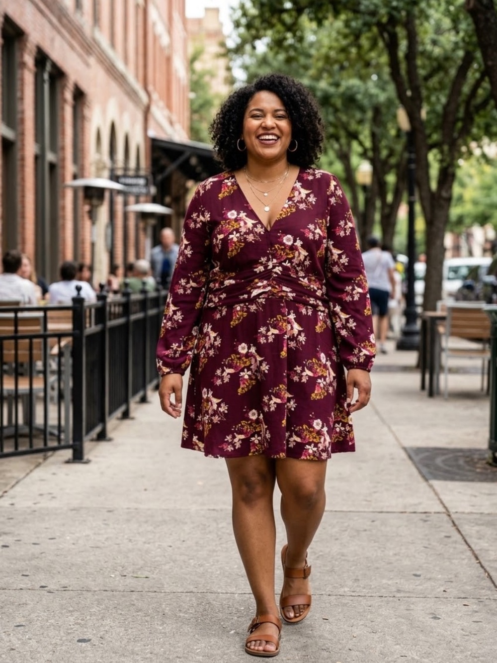 Chelsea28 Burgundy Floral Ruched Waist Mini Dress